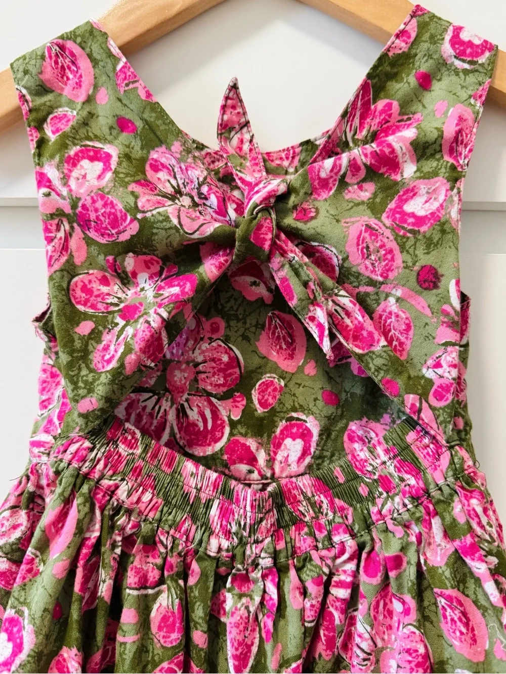 Vintage Rare Maggie & Zoe Olive Green & Hot Pink Floral Tiered Dress -Size: 4T